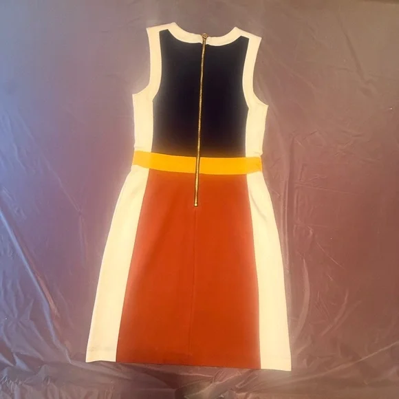 TORY BURCH Mya Navy Copper Colorblock Stretch Ponte Knit Sheath Dress XS = 0/2 - Picture 7 of 14